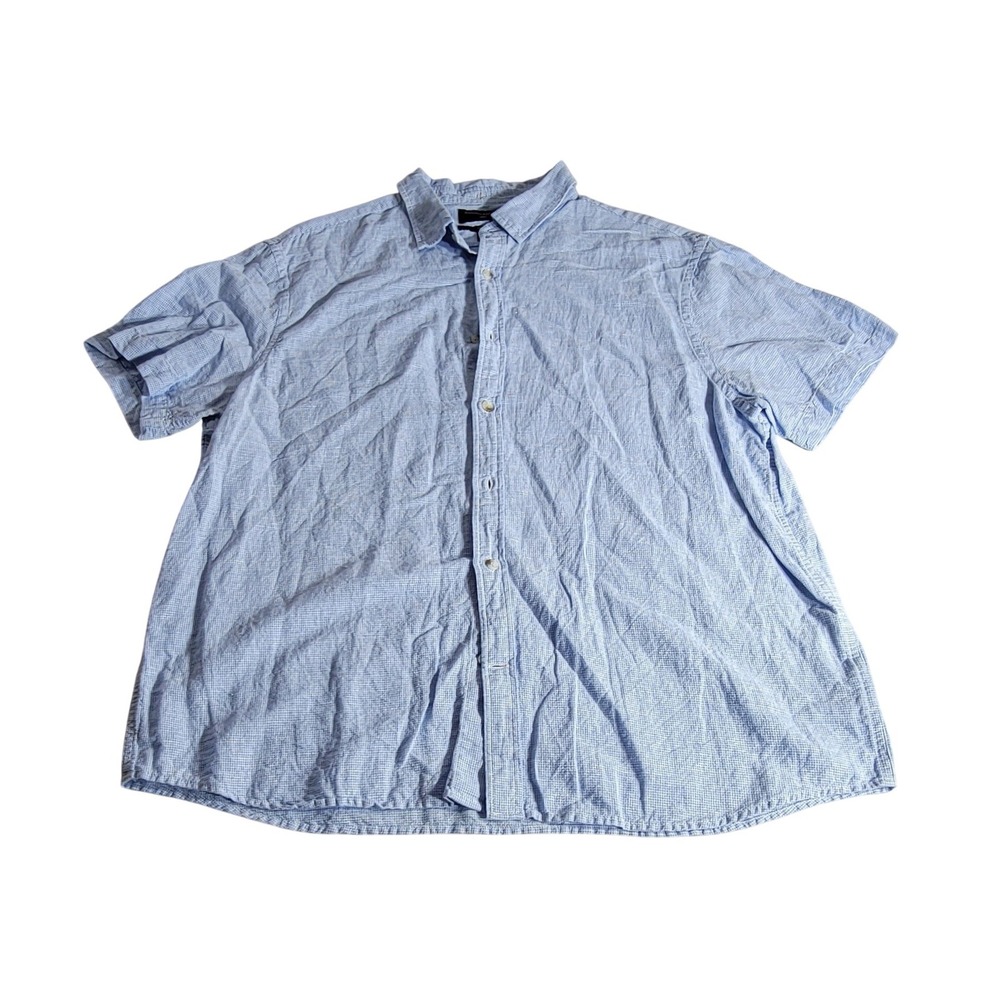 Banana Republic Mens XL Slim Fit Linen Cotton Short Sleeve Shirt Blue Gingham